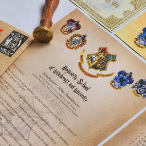 Personalised Harry Potter Hogwarts Acceptance Letter with Hogwarts School Ministry of Magic Wax Seal Stamp (Set of 10 Potter Fandom Collectibles)