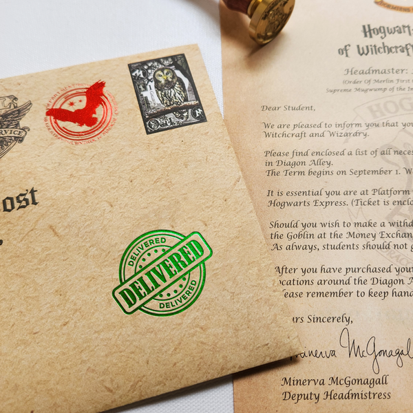 Load image into Gallery viewer, Personalised Harry Potter Hogwarts Acceptance Letter with Hogwarts School Ministry of Magic Wax Seal Stamp (Set of 10 Potter Fandom Collectibles)

