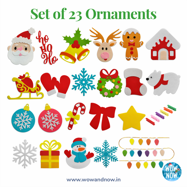 Load image into Gallery viewer, Personalized Felt Christmas Tree with 23 Colorful Ornaments + Personalized Animal Safari World Map with A3 Animal Quest Poster
