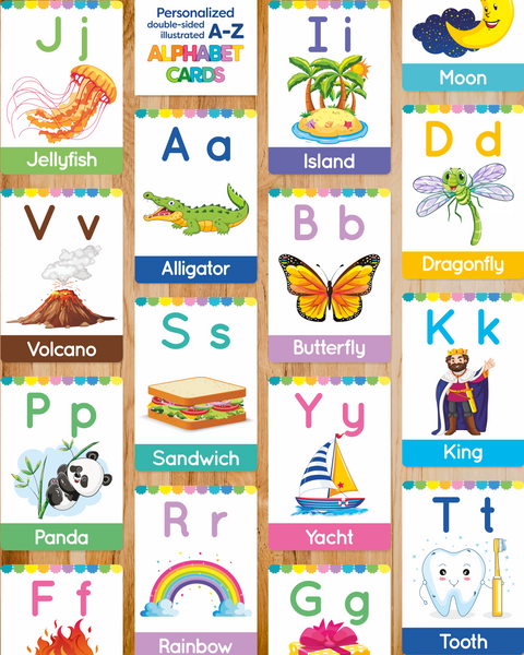 Load image into Gallery viewer, Personalized A-Z Alphabet & Activity Cards for Toddlers | Double-Sided Reusable Flashcards with Marker | Educational Montessori Learning Toys for Kids 6+ Months