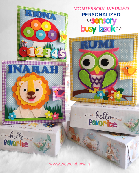 Load image into Gallery viewer, Personalized Animal Safari Sensory Quiet Book (Ollie - The Owl) - Montessori Toys
