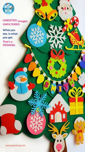 Personalized Felt Christmas Tree with 23 Colorful Felt Ornaments - Montessori Inspired