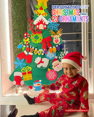 Personalized Felt Christmas Tree with 23 Colorful Felt Ornaments - Montessori Inspired