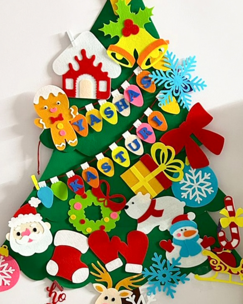 Load image into Gallery viewer, Personalized Wall Hanging Montessori DIY Felt Christmas Tree with 23 Colorful Felt Ornaments, Christmas Tree Gift Toddler