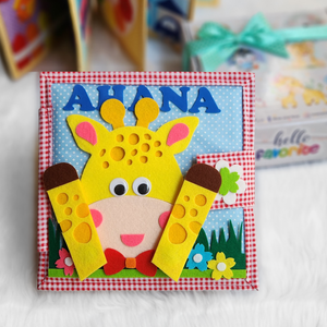 Personalized Peek-a-Boo Animal Safari Sensory Quiet Book + Personalized Felt Christmas Tree with 23 Colorful Ornaments