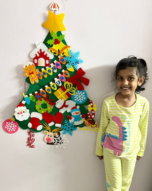 Personalized Felt Christmas Tree with 23 Colorful Felt Ornaments - Montessori Inspired