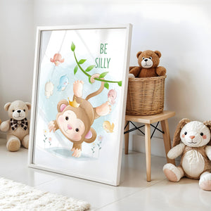 Set of 6 - Watercolor Jungle Safari Animals Nursery Wall Art Prints with Positive Affirmations (Framed)