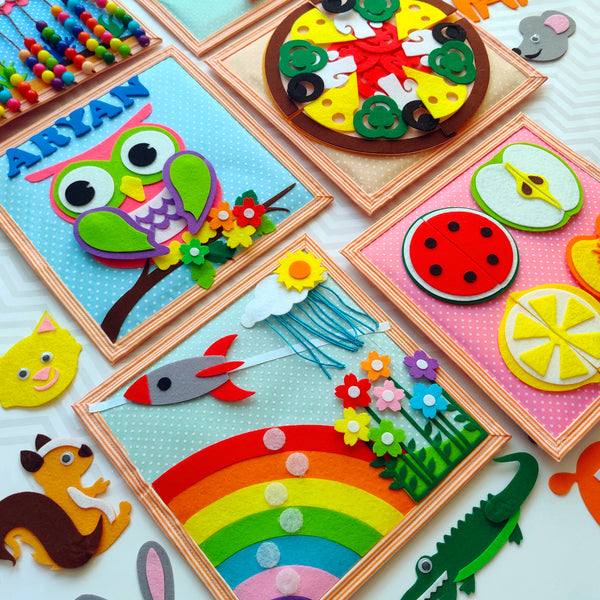 Load image into Gallery viewer, Personalized Peek-a-Boo Animal Safari Sensory Quiet Book + Personalized Felt Christmas Tree with 23 Colorful Ornaments