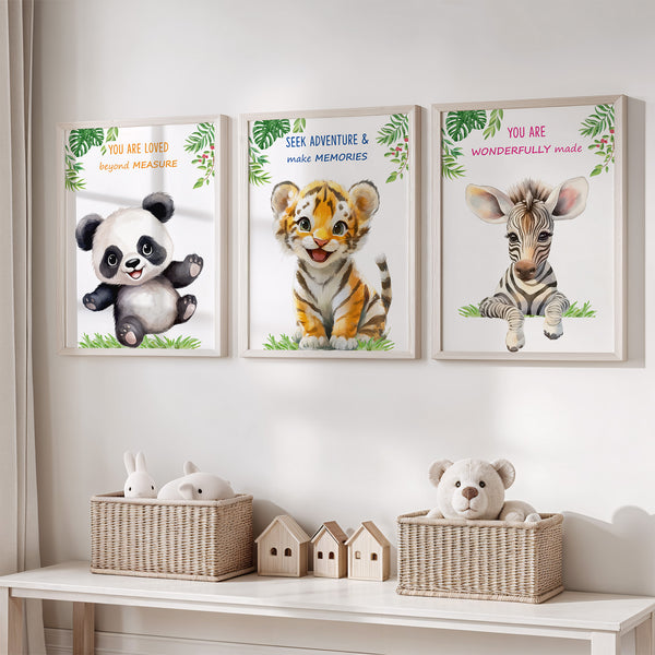 Load image into Gallery viewer, Set of 6 Watercolor Baby Safari Animals Nursery Decor Wall Art Prints | Jungle Animals Kids Room Wall Art Prints (Unframed)