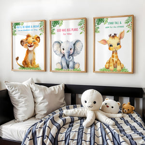 Set of 6 Watercolor Baby Safari Animals Nursery Decor Wall Art Prints | Jungle Animals Kids Room Wall Art Prints (Unframed)