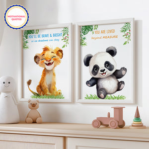 Set of 6 Watercolor Baby Safari Animals Nursery Decor Wall Art Prints | Jungle Animals Kids Room Wall Art Prints (Unframed)