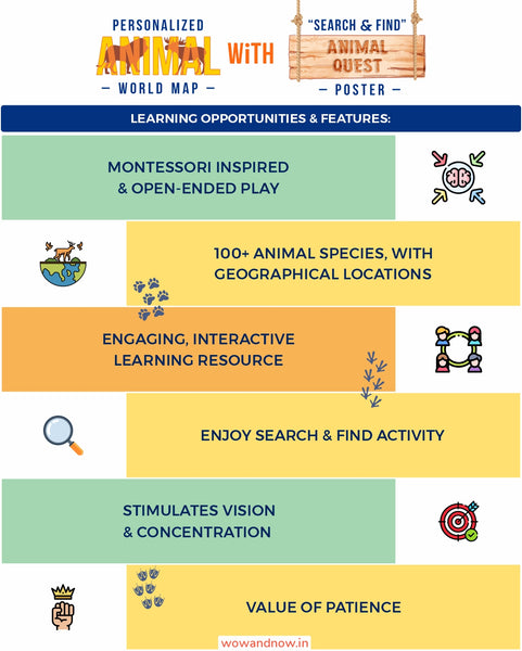 Load image into Gallery viewer, Personalized Color Pop Sensory Quiet Book + Personalized Animal Safari World Map with A3 Animal Quest Poster