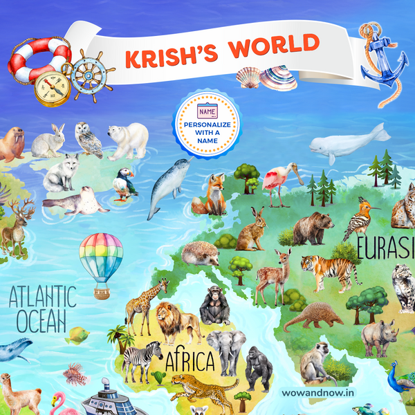 Load image into Gallery viewer, Personalized Animal World Map Wall Art with The Animal Quest Poster