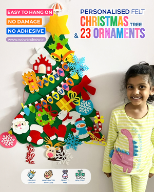 Christmas tree felt wall decor for kids to decorate independently.