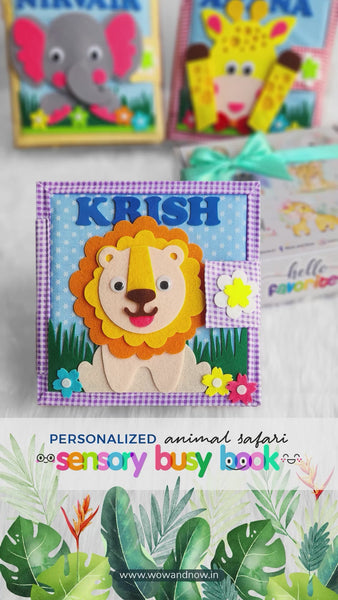 Load and play video in Gallery viewer, Personalized Peek-a-Boo Animal Safari Sensory Quiet Book + Personalized Felt Christmas Tree with 23 Colorful Ornaments
