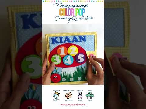 Load and play video in Gallery viewer, Personalized Montessori Sensory Busy Activity Book for Toddlers | Quiet Book with Colors, Shapes, Learning Numbers & Counting