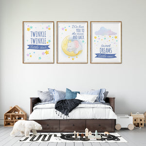 Set of 3 Star Prints - Twinkle Twinkle Little Star (Blue) - Framed