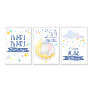 Set of 3 Star Prints - Twinkle Twinkle Little Star (Blue) - Framed