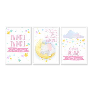 Set of 3 Star Prints - Twinkle Twinkle Little Star (Pink) - Framed