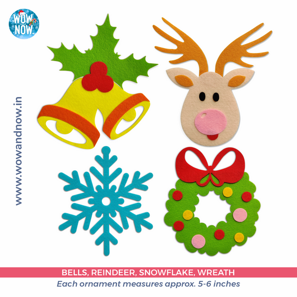 Load image into Gallery viewer, Christmas tree felt ornaments for toddlers including Santa, star, and reindeer.