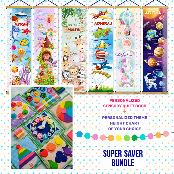 Load image into Gallery viewer, Personalized Color Pop Sensory Quiet Book + Personalized Height Chart