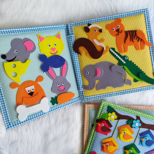 Load image into Gallery viewer, Personalized Peek-a-Boo Animal Safari Sensory Quiet Book + Personalized Felt Christmas Tree with 23 Colorful Ornaments
