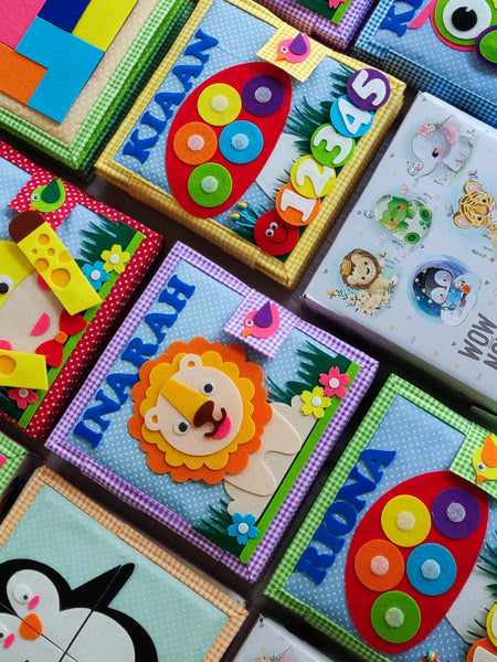 Load image into Gallery viewer, Personalized Peek-a-Boo Animal Safari Sensory Quiet Book + Personalized Felt Christmas Tree with 23 Colorful Ornaments