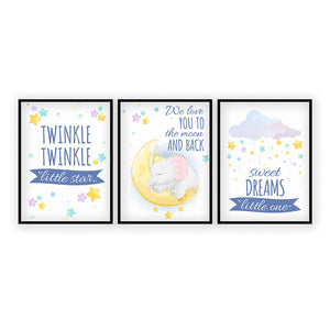 Set of 3 Star Prints - Twinkle Twinkle Little Star (Blue) - Framed