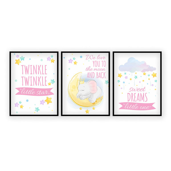 Load image into Gallery viewer, Set of 3 Star Prints - Twinkle Twinkle Little Star (Pink) - Framed

