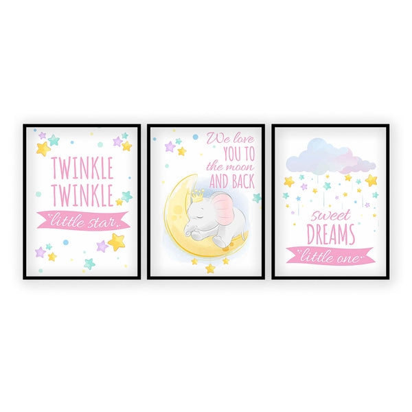 Load image into Gallery viewer, Set of 3 Star Prints - Twinkle Twinkle Little Star (Pink) - Unframed