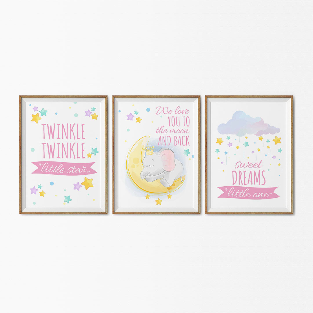 Set of 3 Star Prints - Twinkle Twinkle Little Star (Pink) - Unframed ...