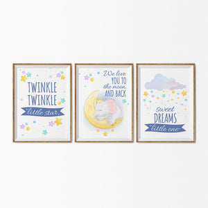 Set of 3 Star Prints - Twinkle Twinkle Little Star (Blue) - Framed
