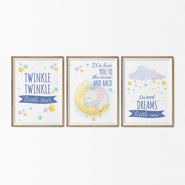 Load image into Gallery viewer, Set of 3 Star Prints - Twinkle Twinkle Little Star (Blue) - Unframed