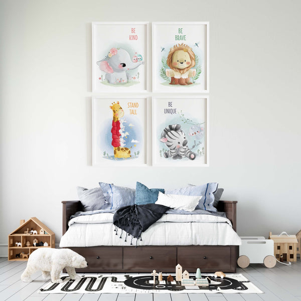 Load image into Gallery viewer, Set of 4 - Watercolor Nursery Safari Animals Prints (Unframed)
