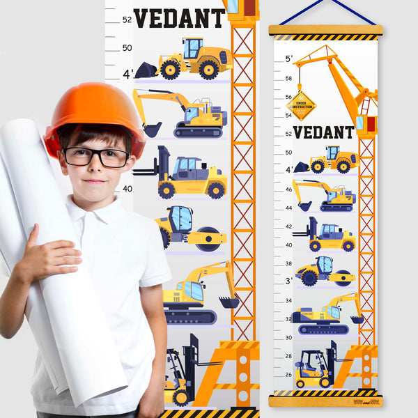Load image into Gallery viewer, Construction Vehicles - Personalized Wall Growth Height Chart Tracker