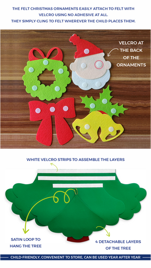 Eco-friendly felt Christmas tree for kids to decorate at home.