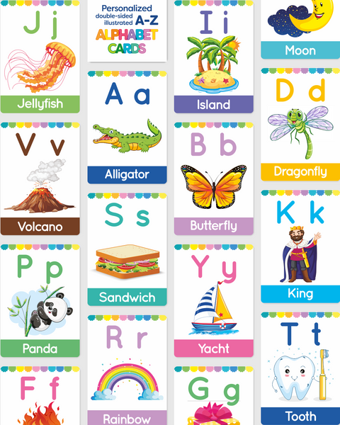 Load image into Gallery viewer, Personalized A-Z letters of the Alphabet with 12 ACTIVITY Flash Cards
