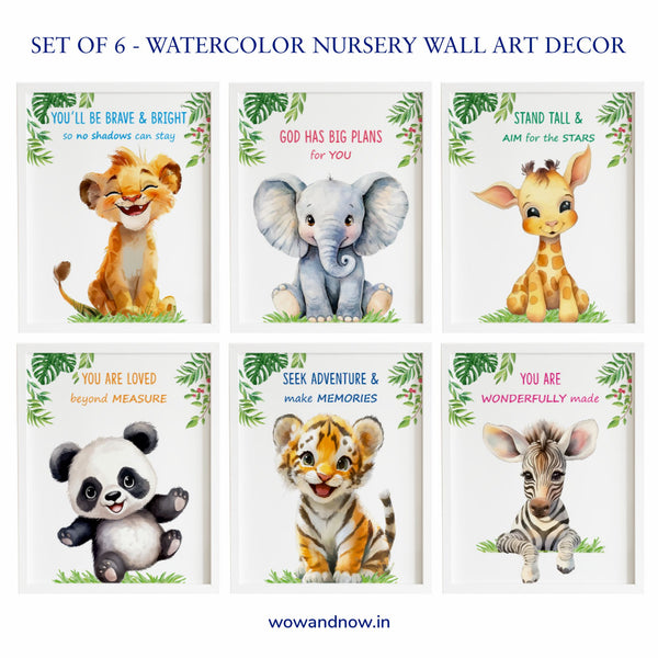 Load image into Gallery viewer, Set of 6 Watercolor Baby Safari Animals Nursery Decor Wall Art Prints | Jungle Animals Kids Room Wall Art Prints (Unframed)
