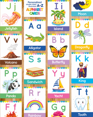 Personalized A-Z Alphabet & Activity Cards for Toddlers | Double-Sided Reusable Flashcards with Marker | Educational Montessori Learning Toys for Kids 6+ Months