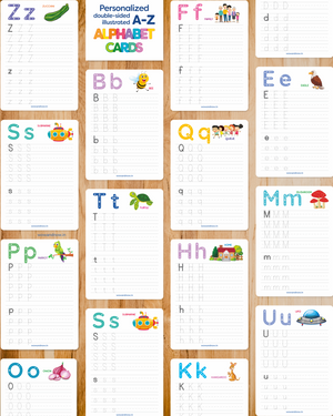 Personalized A-Z Alphabet & Activity Cards for Toddlers | Double-Sided Reusable Flashcards with Marker | Educational Montessori Learning Toys for Kids 6+ Months