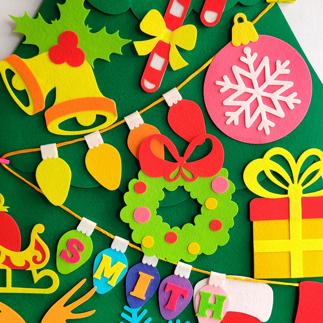Personalized Wall Hanging Montessori DIY Felt Christmas Tree with 23 Colorful Felt Ornaments, Christmas Tree Gift Toddler