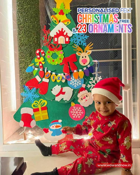 Load image into Gallery viewer, Personalized Felt Christmas Tree with 23 Colorful Felt Ornaments - Montessori Inspired
