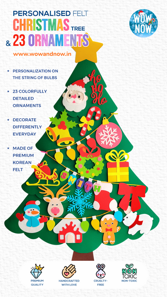 Load image into Gallery viewer, Personalized Felt Christmas Tree with 23 Colorful Felt Ornaments - Montessori Inspired
