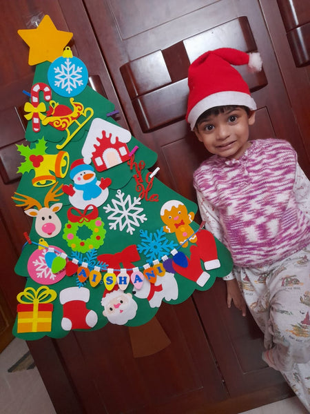 Load image into Gallery viewer, Personalized Wall Hanging Montessori DIY Felt Christmas Tree with 23 Colorful Felt Ornaments, Christmas Tree Gift Toddler
