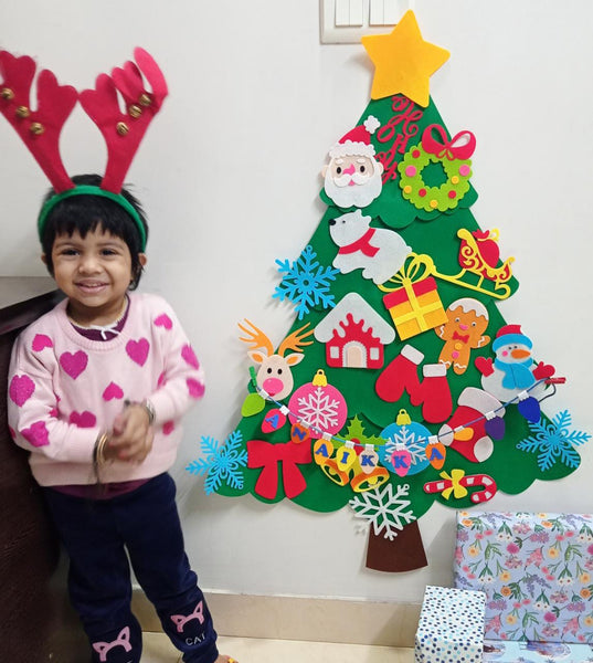 Load image into Gallery viewer, Personalized Wall Hanging Montessori DIY Felt Christmas Tree with 23 Colorful Felt Ornaments, Christmas Tree Gift Toddler
