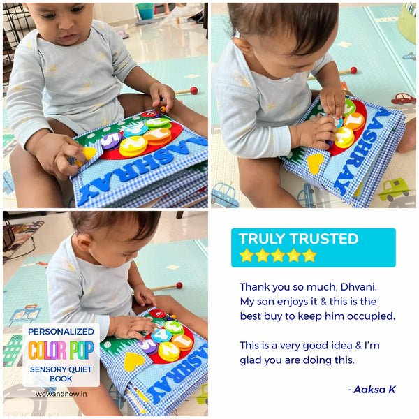 Load image into Gallery viewer, Personalized Montessori Sensory Busy Activity Book for Toddlers | Quiet Book with Colors, Shapes, Learning Numbers &amp; Counting
