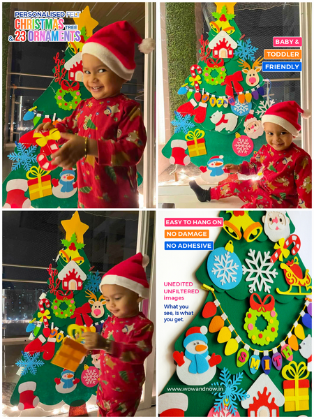 Load image into Gallery viewer, Personalized Wall Hanging Montessori DIY Felt Christmas Tree with 23 Colorful Felt Ornaments, Christmas Tree Gift Toddler
