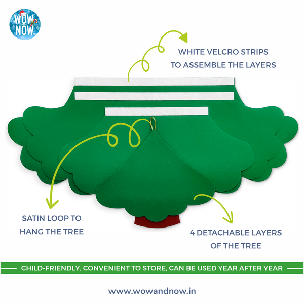 Load image into Gallery viewer, Felt Christmas tree with ornaments designed for kids to decorate.
