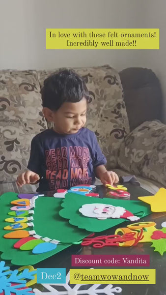 Load and play video in Gallery viewer, Personalized Wall Hanging Montessori DIY Felt Christmas Tree with 23 Colorful Felt Ornaments, Christmas Tree Gift Toddler
