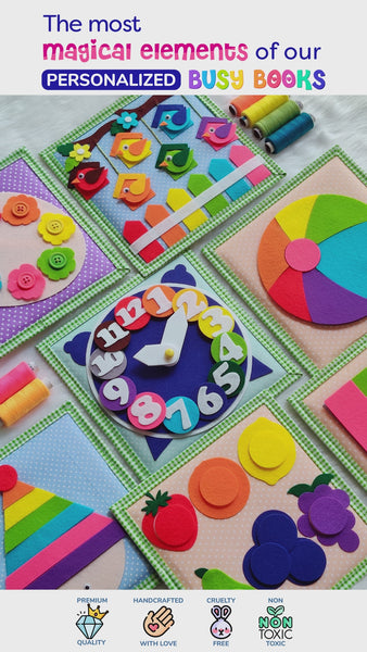 Load and play video in Gallery viewer, Personalized Animal Safari Montessori Sensory Quiet Book + Personalized Height Chart
